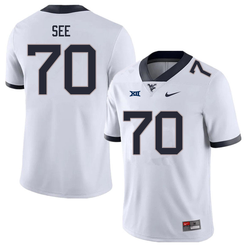 Men #70 Shawn See West Virginia Mountaineers College Football Jerseys Sale-White